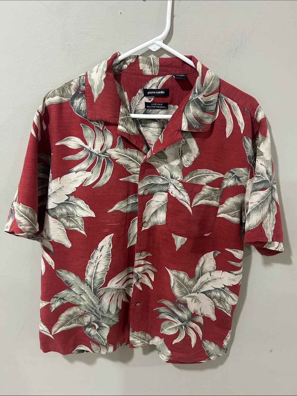 Pierre Cardin Red Tropical Leaf Short-Sleeve Button-Up